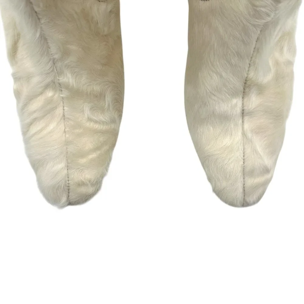 Chanel Ivory Mongolian Lamb Fur Heeled Boots